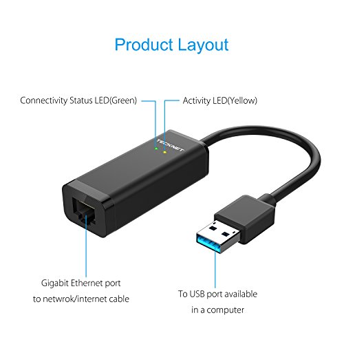 TeckNet USB 3.0 auf RJ45 Gigabit Ethernet Adapter, Externer Netzwerkadapter, Unterstützt 10/100/1000 bit Ethernet - 5