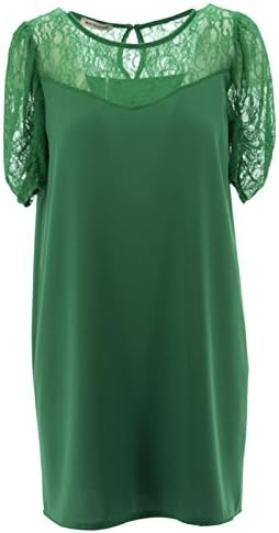 Netgozio Women's Dress Sleeve Dress with Lace Floral Transparent Made in Italy Green One Size