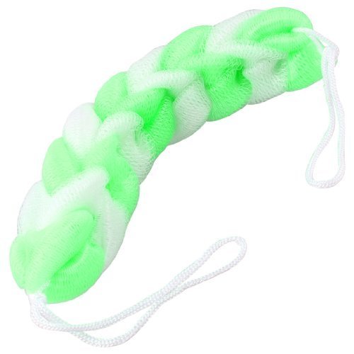 Bathroom Double Straps Green White Nylon Meshy Bathing Bar Bath Shower Pouf