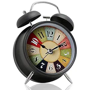 VIHAX Stainless Steel Silent Battery Operated, Vintage Quartz, Twin Bell, Wake Up, Bedroom Nightlight Design Analog Non Ticking Alarm Clock (Multicolor, 17 x 12.5 x 5.5 cm, 1.5V battery)
