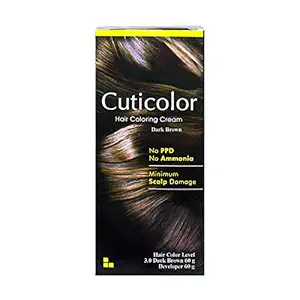 Cuticolor Hair Coloring Cream, Hair Color, 60g + 60g - Dark Brown (Pack of 1)