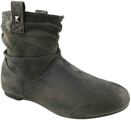 Ladies Flat Pull On Faux Suede Ankle Pixie Boots Fleece Lined Grey Size UK 3-8 (UK 4)