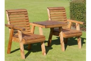 TouCan Hammocks 2 Seater Love Seat Handmade Wooden Chairs Garden Chair Set Rustic Companion Seats Chunky with Tray Table