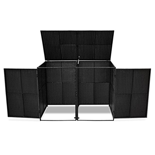 vidaXL Mülltonnenbox für 2 Tonnen Poly Rattan Schwarz 148x80x111 cm Müllbox