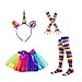 Produktbild BESTOYARD 4pcs Einhorn Stirnband Kinder Tutu Rock mit gestreiften Oberschenkel Strümpfe Socken und Lange Handschuhe Party Cosplay Kostüm Set