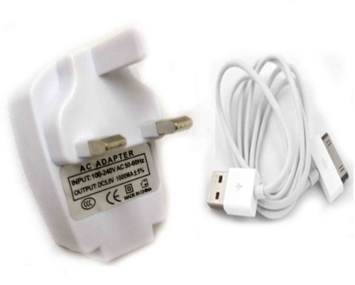 TB1 Products ® Premium Quality iPhone 4s USB Mains Charger Adapter + USB Data transfer charging cable also supports iPhone 4 4GS 3GS 3 All Apple iPods With Dock Connectors Top Class Quality
