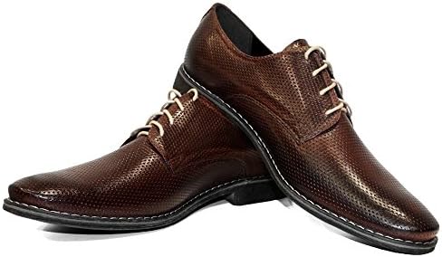 PeppeShoes Modello Mocha - UK 9 - Handmade Italian Leather Mens Brown Oxfords Dress Shoes - Cowhide Embossed Leather - Lace-Up