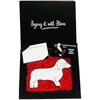 Geschenkidee für Papa Mama - Geschenke zum Vatertag Muttertag - Dashhund Dackel Wursthund aus Stein - Handgemacht in Italien - Elegante Geschenkbox und leere Nachrichtenkarte/Message Card in Englisch Inbegriffen - Altes und schönes italienisches Kalkstein mit Fragmenten aus Fossil - Symbol der bedingungslose Liebe, Hingabe, Freundschaft, Schutz und Loyalität - ÜBER 60 VERSCHIEDENE DESIGNS VERFÜGBAR - Wiener Hund Weenie - Geschenke für partner geburtstag patentante ruhestand mutter schwester