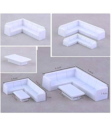 Modellbau Sofa-Set 3-teilig – Maßstab 1:50, Spur 0, Weiß, Kunststoff, Fein Detailliert
