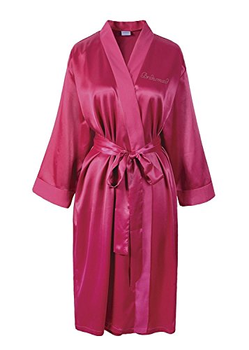 Pink Bridesmaid Satin Rhinestone Bathrobe Wedding Day Personalised Honeymoon Dressing Gown by CrystalsRus - 3
