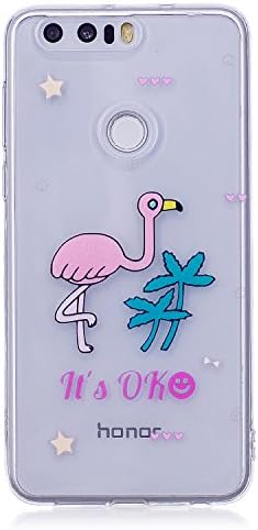 Honor 8 Case, BONROY® Crystal Clear Soft Silicone Gel TPU Cover Slim Fit Ultra Thin Anti-Scratch Shock Absorption Protective Back Case Cover Shell for Honor 8, Rosa Flamingo Pattern Design Cover Case for Huawei Honor 8