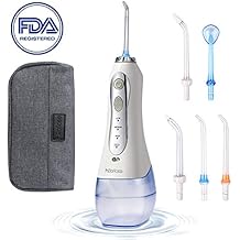 HAUEA Cordless Water Flosser, 300ML Oral Irrigator with 3 Modes & 5 Jet Tips & Portable Travel Bag for Braces Bridges and Teeth Cleaning, Leakproof Rechargeable Dental Water Flosser for Home Travel