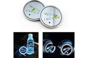 ENFILY Car Logo Atmosphere lights LED Logo Waterproof Bottle Drinks Coaster 7 Colors Changing USB Charging Mat LED Cup Mat for Jaguar XF XJ XE F-PACE XFL, 2PCS