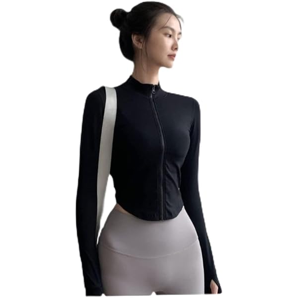 Giacca Sportiva Donna Yutdeng - Zip Maniche Lunghe, Traspirante, Con Fori Per Pollici, Per Palestra E Corsa