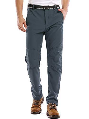 Jessie Kidden Men's Outdoor Fleece-Lined Windproof Waterproof Hiking Mountain Ski Pants, Soft Shell Insulated Trousers#5088 Grey-L 30