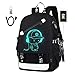 Produktbild KOBWA Luminous Schule Rucksack, Unisex Groß Multi Fach Luminous Schulrucksack Rucksack Laptop Book Tasche Satchel Wandern Tasche für Herren Jungen Mädchen, B (USB Port + Lock)
