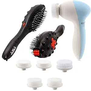 Frackkon 5 In 1 Electric Beauty Care Massager and 7 in 1 Acupressure Massage Magnetic Hair Brush Vibrator Massager With Adjustable Speed help Reduce Hair Breakage