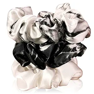 Celestial Silk Mulberry Silk Scrunchies for Hair (Large, Black Marble, White Marble, Ivory)