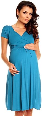 Zeta Ville - Women's Maternity Wrap V-neck Summer Dress - Short Sleeves - 108c (Cyan, UK 8, S)