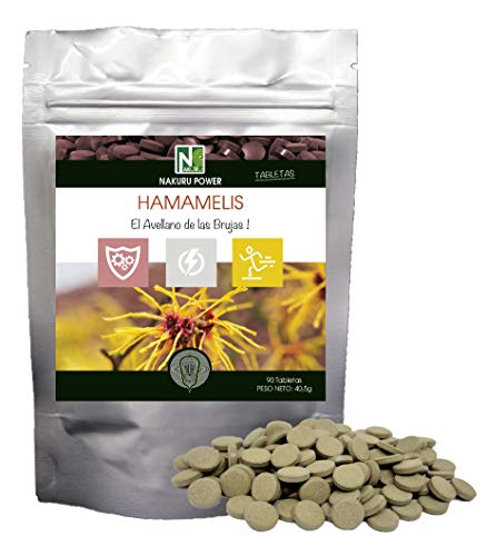 Hamamelis / 90 comprimidos de 450 mg/NAKURU Power/Polvo Orgánico Secado y Comprimido en Frío/Analizado y Acondicionado en Francia /"El Avellano de las Brujas !"