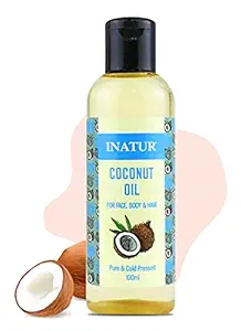 Inatur Coconut Oil, Organic, Virgin, Pure, For Face, Body & Hair, Cold Pressed, Ethically Sourced | 100% Pure And Natural 100ml