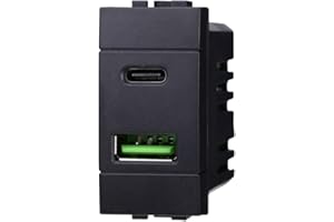 ZOREI Presa Caricatore Da Muro Compatibile Con Bticino Living Light - USB Type C + USB-A 3,1A, Nero