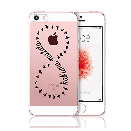 Coque iPhone 5/5S/SE,Vanki® Simple motif noir et blanc Housse Transparente , Housse TPU Souple Etui de Protection Silicone Case Soft Gel Cover Anti Rayure Anti Choc pour Iphone5/5S/SE (6)