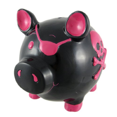 Preisvergleich Produktbild Private Label Groß Schwarz / Hot Pink Totenkopf Pig Sparschwein Pirat