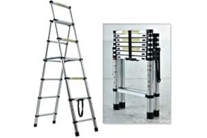 BRIEFNESS Telescopic Ladder, Folding Step Ladder, Retractable Aluminum Ladder Multi-Position, Adjustable A-Frame Stepladder with Handrails & Safety Lock, 330lbs Capacity(6+7 step, 7.55ft)