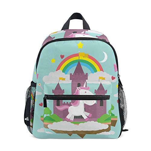 Preisvergleich Produktbild FAJRO Baby Einhorn und Schloss Kinder-Reiserucksack Büchertasche Schulrucksack