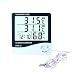 Produktbild LCD Thermometer HTC-2, Digitalthermometer innen & außen, Innenthermometer mit Außensensor Praktisches Außenthermometer mit Kabelsensor Luftfeuchtigkeit Uhr Wecker Zeigen