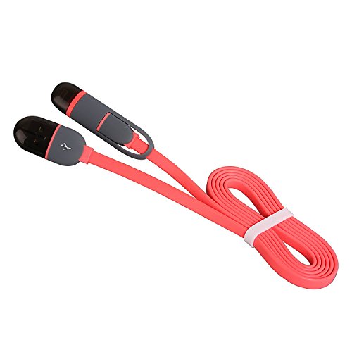 eJiasu 2 in 1 Blitz 8 Pin + Micro-USB-Sync-Daten / Lade flache USB-Kabel für iPhone 6 6S Plus 5 5s 5c se, iPad Air, Samsung, HTC und andere Android-Handys Tablet (3.3ft / 1m) (rot) - 2