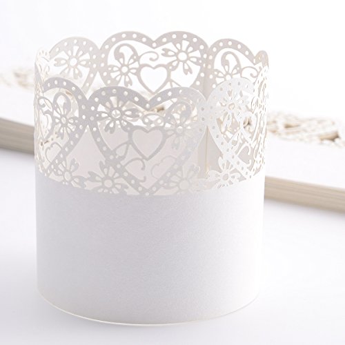 25 x Laser Cut Herz Motiv Papier Wrapper Kerzenhalter Teelichthalter Halter für Teelichter Gartenlicht Windlicht Halter Weihnachten Wohnung Zimmer Deko Tischdeko - 2