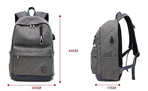 School Backpack-Canvas Backpack for School Bag Travel Daypack Fits up to 15.6 inch Laptop (Grey)