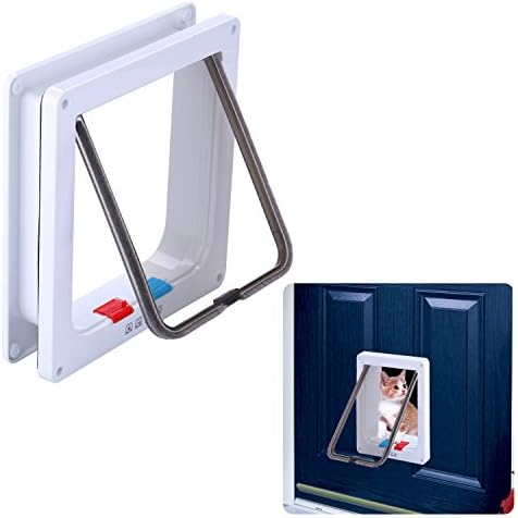 Kimfoxes: Kimfoxes Lockable Cat Flap Cat Mate 4-Way Intelligent Control Cat Door, Plastic Pet Door for Small Dog（White,M)
