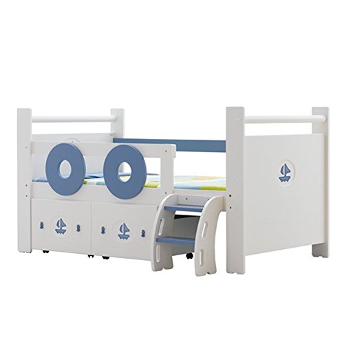 YJBE Loft Bed With Stairs and Drawer Storage Toddler Furniture Princess or Captain (Blue Caption)