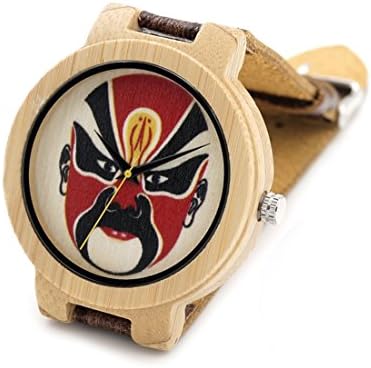 Personalized Custom Bamboo Wooden Red Beijing Opera Facial Masks Watches Japanese Quartz Movement Watch Gift for Groomsmen
