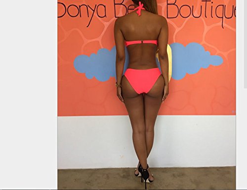 Vandot Damen Sexy Split Badeanzug Swimwear Bikini Push Up Bandeau Neckholder Brustpolste Cups Strand Fluoreszenz Bademode Swimsuit Tankini Beachwer High Waist Hohe Taille Shorts Oberteil Tops und Bottoms Set - 3