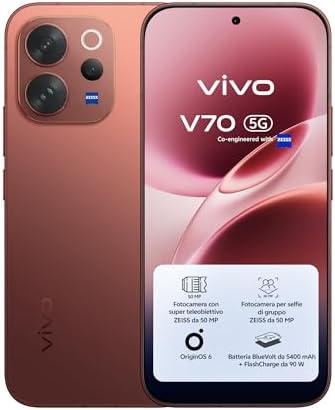 vivo V70 5G Smartphone 8GB RAM + 256GB, Fotocamera ZEISS 50MP con Super Teleobiettivo, Video 4K, Display OLED 6,59" 1.5K, Batteria 5400mAh, Sblocco Impronta Digitale 3D, IP68/IP69, Android 16,NFC