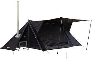 POMOLY Stovehut Tente légère noire avec deux poteaux de bâche et deux poteaux de tente