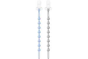 BEBOAN Silikon Schnullerkette für Mädchen, 2 Stück BPA-Frei Weiches Baby Schnullerkette Set mit Verschluss für Beißspielzeug Babyparty(Blau und Gery)