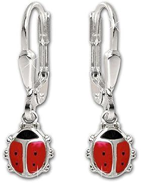 CLEVER SCHMUCK Silberne Ohrhänger Marienkäfer 22 mm rot schwarz glänzend STERLING SILBER 925