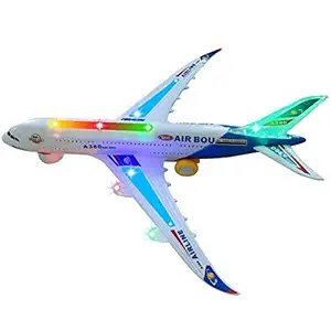 FLIPBOAT Airplane Toys for Kids with Bump and Go Action | Battery Operated Airbus A380 Action Toy Plane with Flashing Lights, Real Jet Sound(Running with Light and music # Not Flying) (Multicolor)