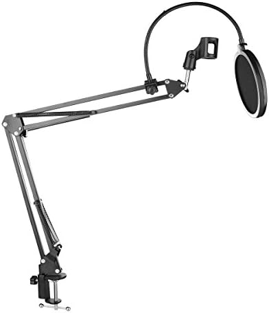 ZJEGO Microphone Suspension Boom Scissor Arm Stands with Pop Filter for Desk Mount Studio Broadcasting Recording Black