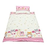 Kinderbettwäsche 100x135 Bettgarnitur Baby Bettwäsche 2 tlg. Bettset 100% Baumwolle Eulen- Bärchenmotiv