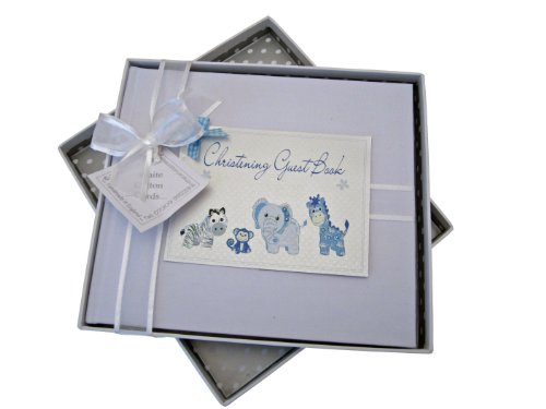 White Cotton Cards Christening Toys Range Guest Book (Blue)