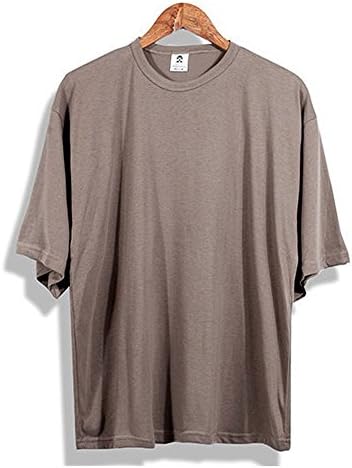 Men's Basic Oversize Off-Shoulder Short Sleeve T-Shirt (Large, TAUPE)