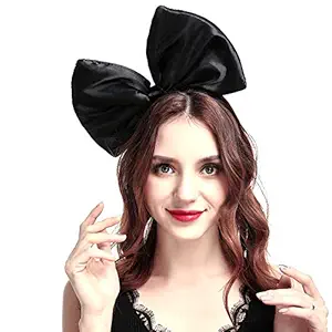 Christmas Hair Bows Headbands Gifts - 1pcs Black Huge Bow Headband Hair Accessories Bows/Headwear/Hairband for Christmas Halloween Party Cosplay Costume Gifts for Girls Teen Women Kids