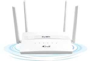 KuWFi 4G LTE Router WLAN Router Mobiler WLAN Router 750 Mbps Dualband 4G LTE Modem WiFi Router mit 5.8GHz und 2.4GHz, Plug and Play, 2 LAN-Ports + 4 externen High-Gain-Antennen für bis zu 32 Benutzer