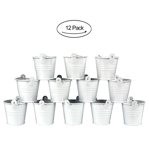 Aytai Set mit 12 kleinen Metall-Eimern, Mini-Eimer für Süßigkeiten, Boxen, für Hochzeitsparty-Geschenke, Souvenirs, Blecheimer, metall, weiß, 6cm/2.4inch（Diameter）, 5.5cm/2.2inch（ Height） - 3